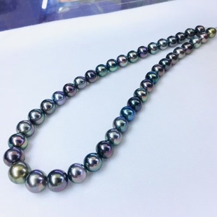 Tahitian Peacock Green Morandi Mixed Color Necklace 8-12mm Nearly Round, Extremely Bright, Basically Flawless, Extremely Slightly Flawless