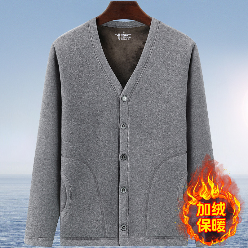 중년 남성 벨벳 단추 가디건, 노인 아버지 옷, 겨울 옷, 두꺼운 재킷, 독일 벨벳 면 코트, 보온 속옷