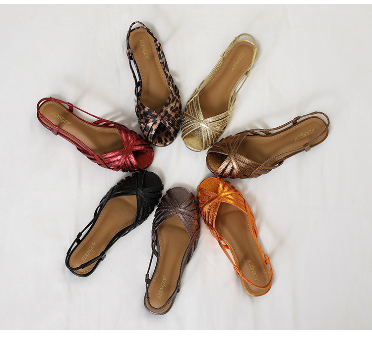 Shiny Orange Roman-style Flat Sandals With Cross Straps, Open Toe, Back Strap, Versatile For Commuting, Women's Shoes_desvips.com