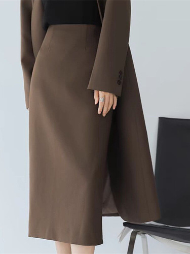 Women's Straight Suit Dress with Half-Sleeve Blouse, Spring and Autumn Season, Mid-Long Length, Slimming, Elegant, High-Waisted, Back Slit, Bustier Skirt