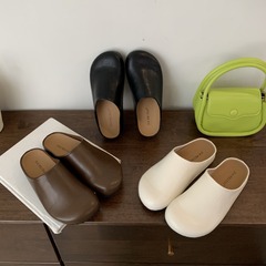 1266-3~包頭半拖鞋女鞋子外穿2024年新款厚底復古棕色懶人穆勒鞋