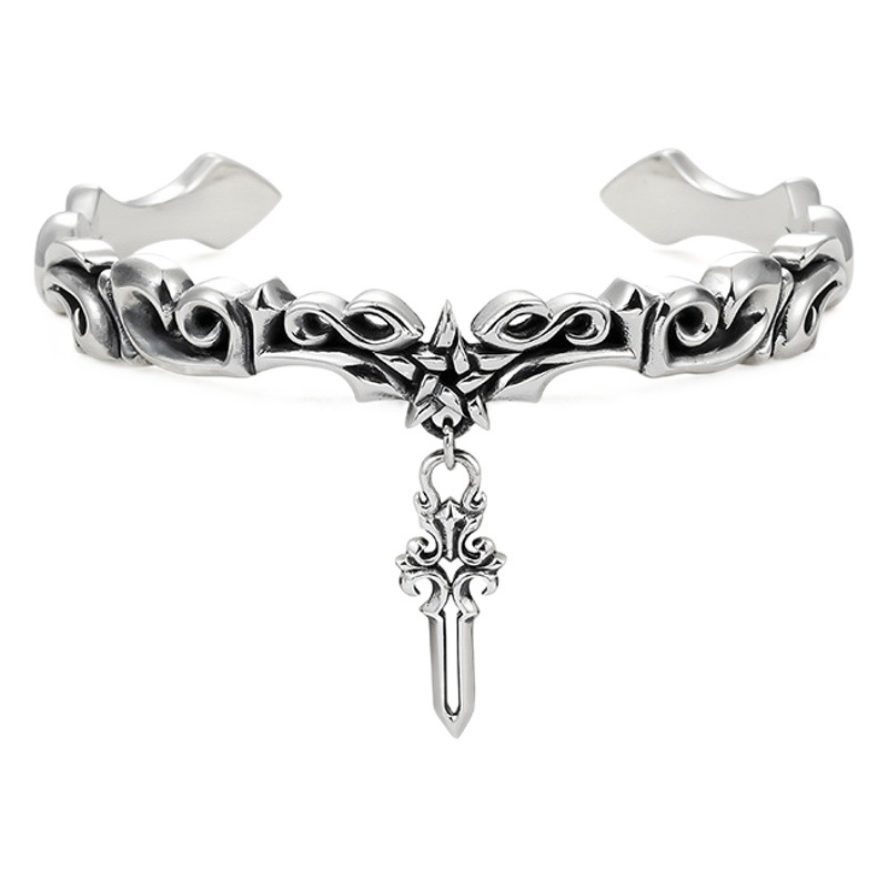 Estilo coreano S925 pulsera de vid de plata vintage industria pesada estrella de cinco puntas Cruz patrón oscuro pulsera creativa moda
