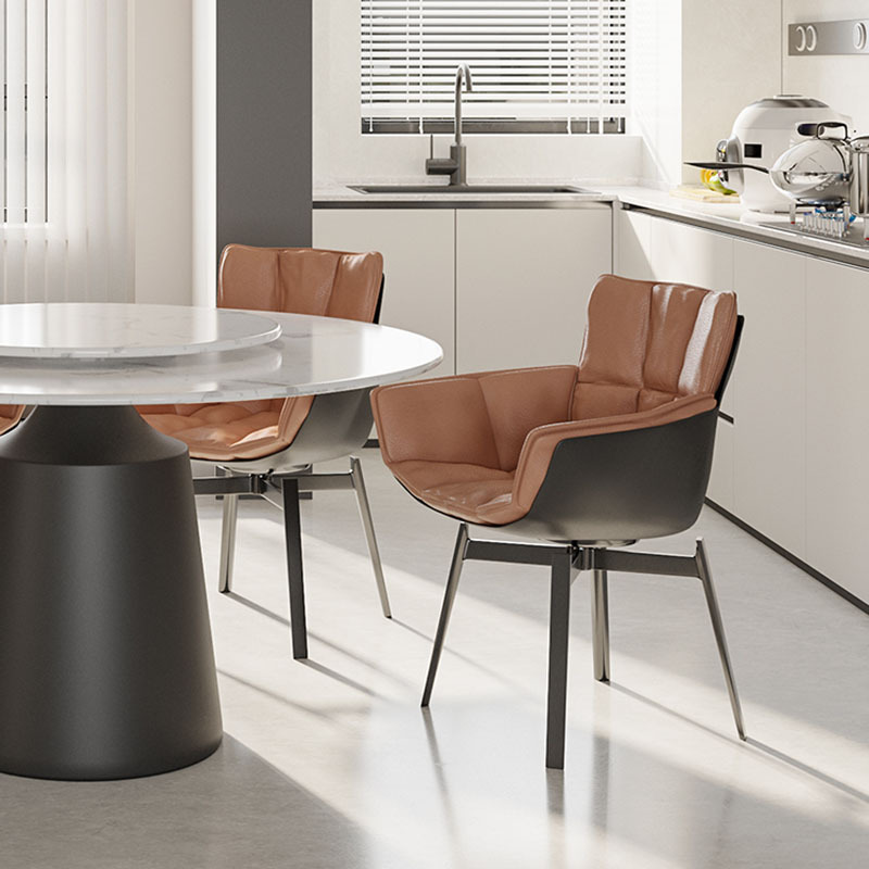 Italian Light Luxury Leather Dining Chair Designer Muscle Chair Rotating Rice Husk Armchair Casual Negotiation Chair Makeup Chair