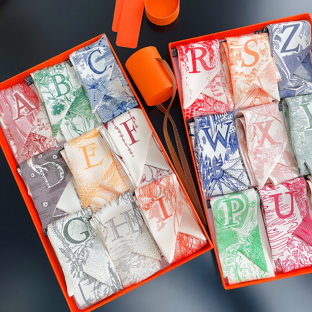 20g Weight Silk Scarf Classification Daily Occasion Silk Material Letter Pattern All Seasons Season Women'S Gender Printing Design Fashion Style Women's Fashion Letter Silk Printing Silk Scarves 4