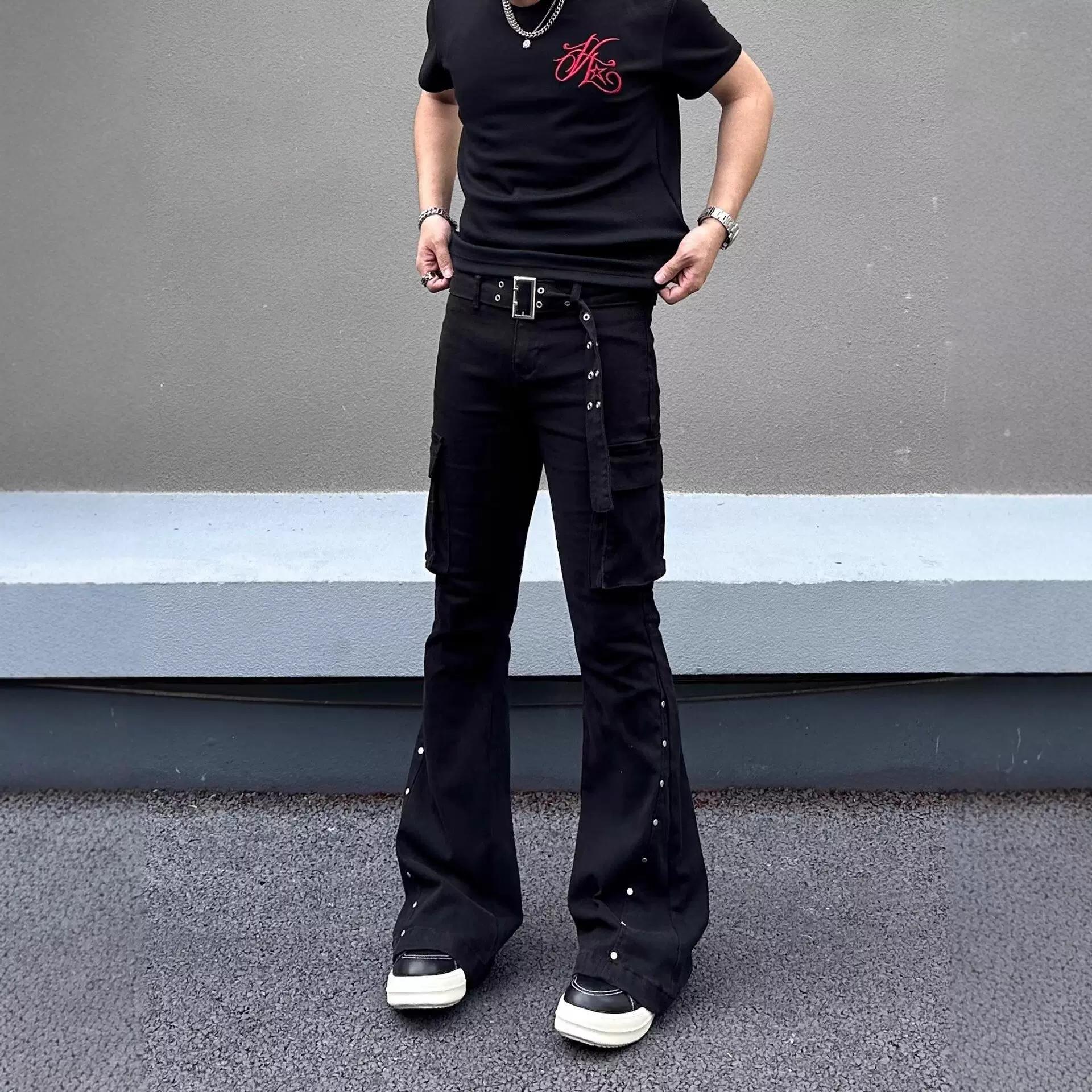 2025秋季新款做旧牛仔裤男百搭宽松工装休闲裤男阔腿微喇牛仔裤男