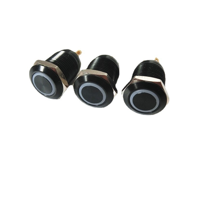 开孔12mm黑色壳金属按钮开关 复位平头带LED灯 独轮车汽车改装12V