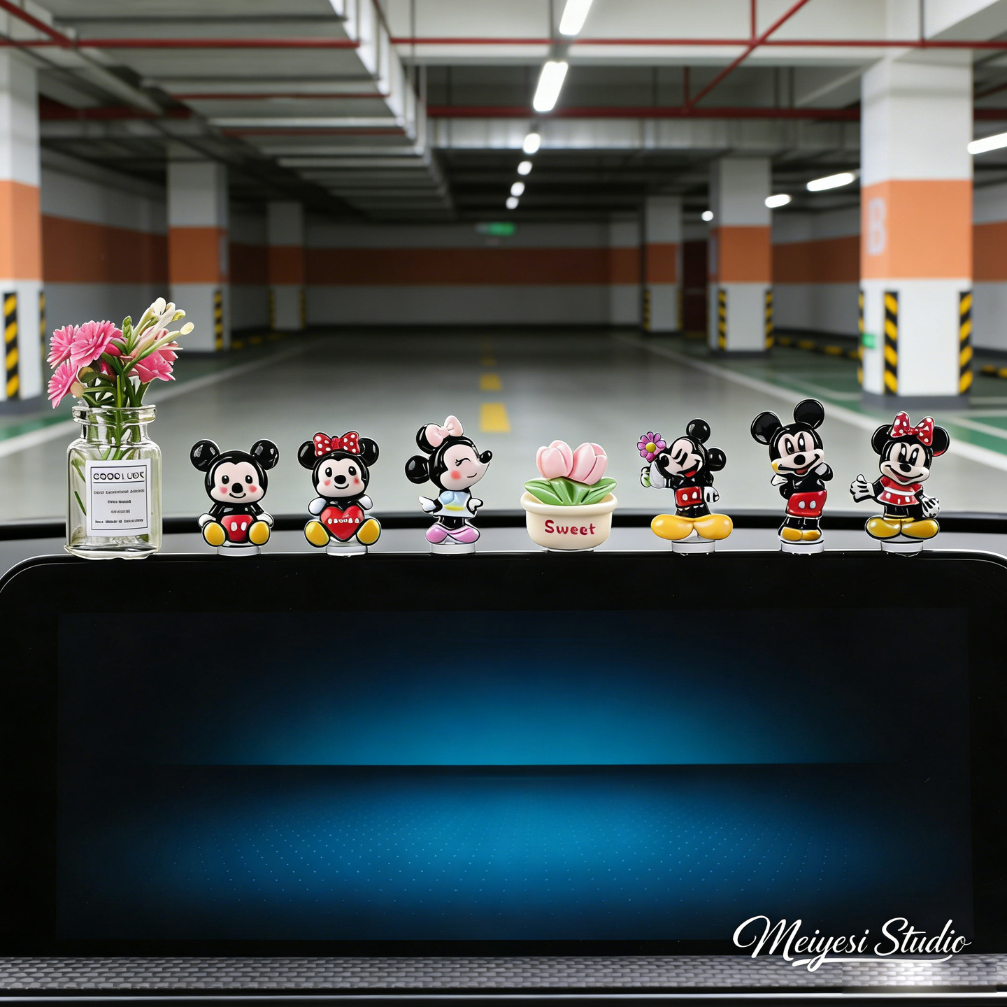 Cute y lindo consola central decoraciones interiores de automóviles de dibujos animados decoraciones de automóviles eléctricos muñecas creativas decoraciones