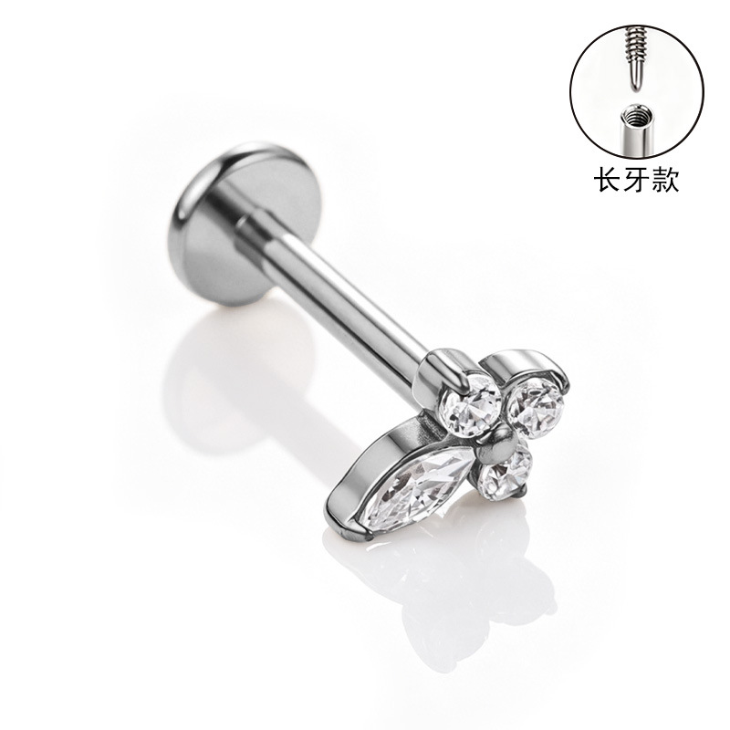 F136 Titanium Alloy Long Tooth Ear Studs, Carved Ear Bone Studs with Zircon, G23 Titanium Body Piercing Jewelry detail image 19