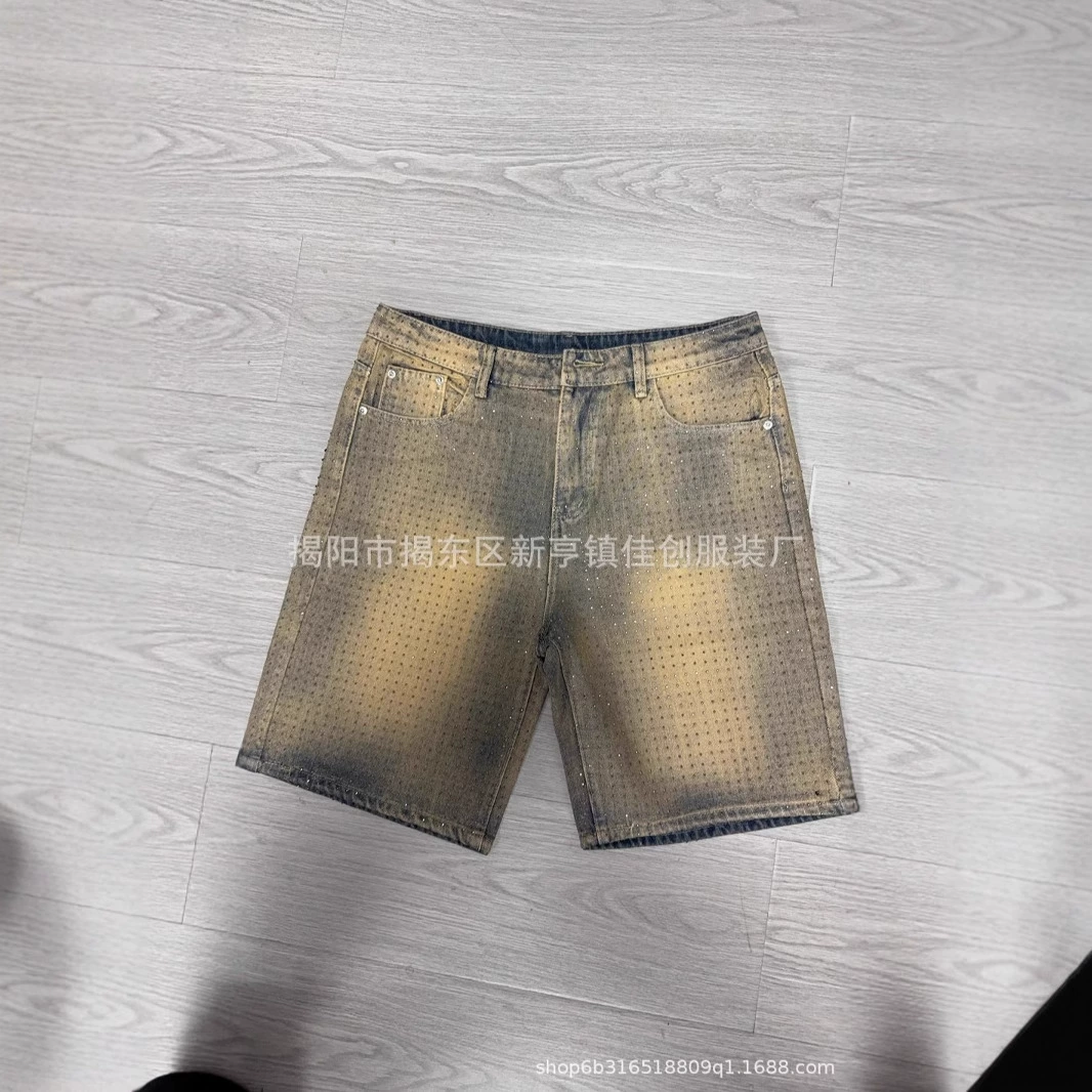Модные модные индивидуальные винтажные джинсовые шорты со стразами, модные прочные свободные повседневные брюки унисекс в японском стиле