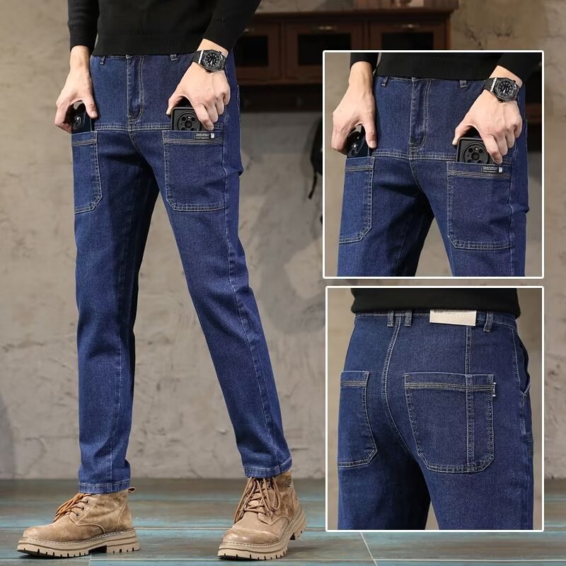 Primavera y otoño nuevos pantalones jeans hombre de alta calidad pantalones de marca de moda versátiles cómodos elásticos lavados con agua pantalones casuales rectos