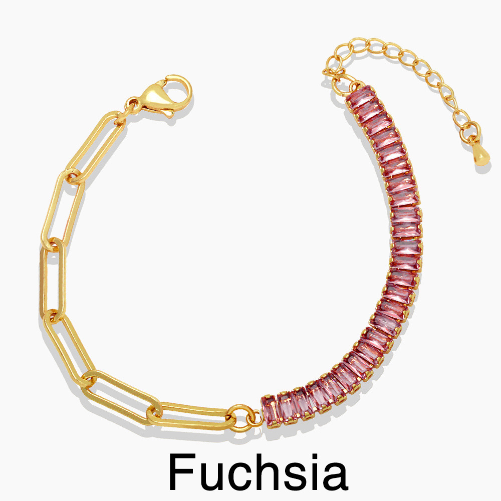 Patchwork Design Fashion Style Fashion Stitching Square Zircon Copper 18k Gold-plated Bracelet