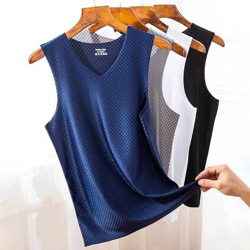 New Summer Ice Silk Quick-Drying Vest Men's Thin Seamless Outer Wear Mesh Breathable Sports and Leisure Base Underwear