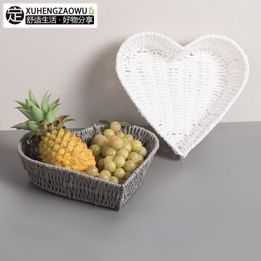 Disco de almacenamiento tejido de cuerda de papel en forma de corazón personalizado pequeño, canasta de acabado de escritorio creativo, muestra de imagen, gran descuento personalizado