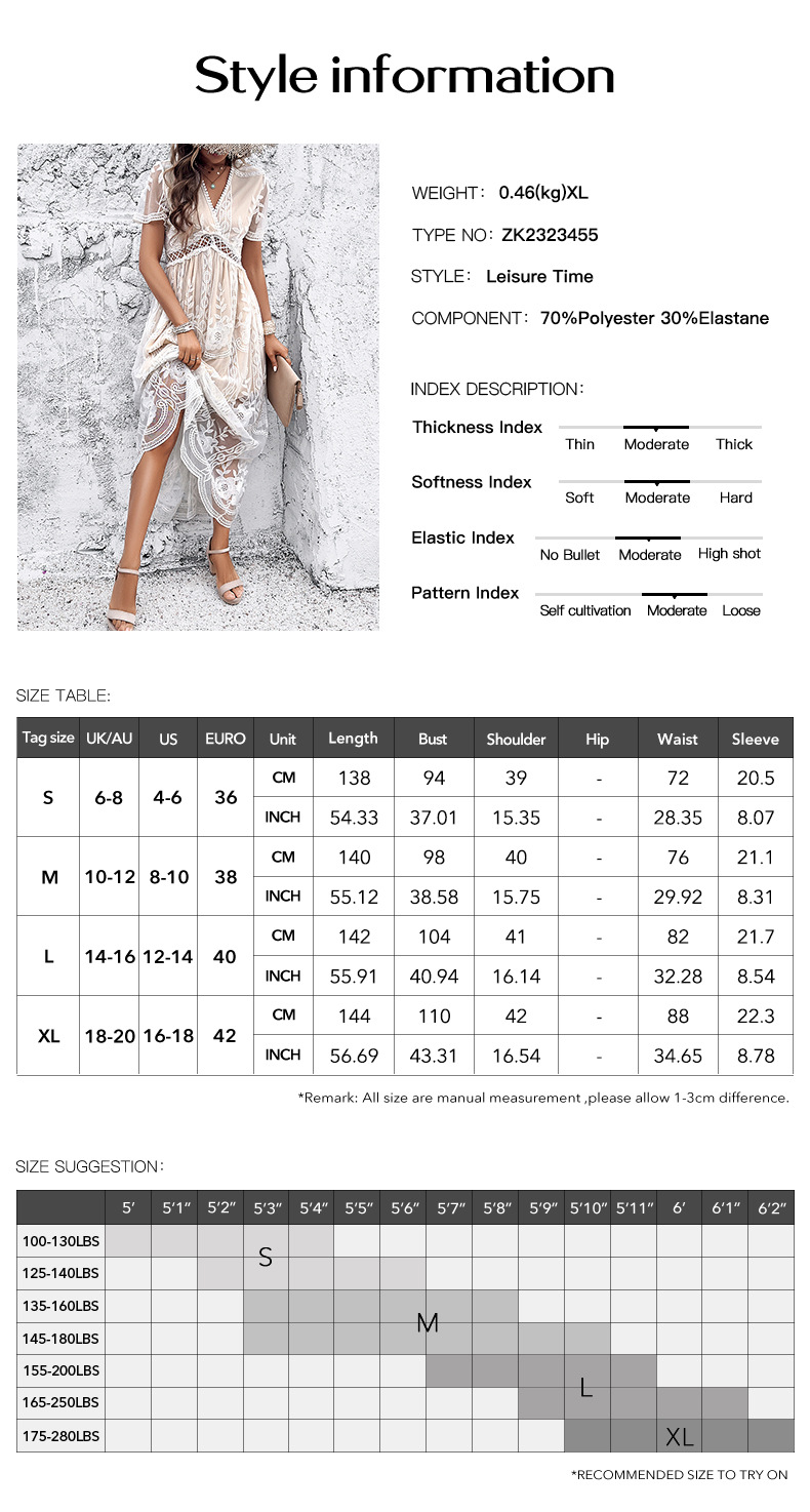 KaiKuo Cross-Border Women's Clothing European And American 2024 Spring/Summer Casual Elegant Deep V Short Sleeve_ecoleips.com
