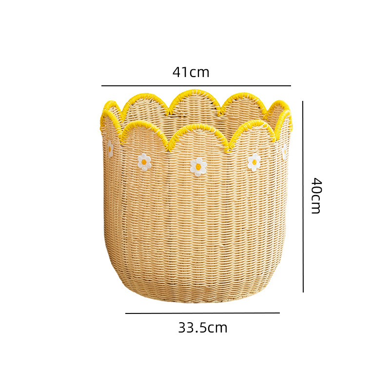 Cesta de almacenamiento de caña personalizada tejida a mano flor modelada ropa sucia cesta de almacenamiento de decoración de vivienda residencial cesta de almacenamiento