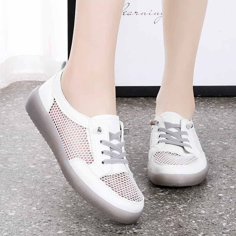 Brand white shoes for women 2024 spring and summer new breathable mesh sports flat women's shoes women's tendon bottom mom shoes Brand white shoes for women 2024 spring and summer new breathable mesh sports flat women's shoes women's tendon bottom mom shoes
