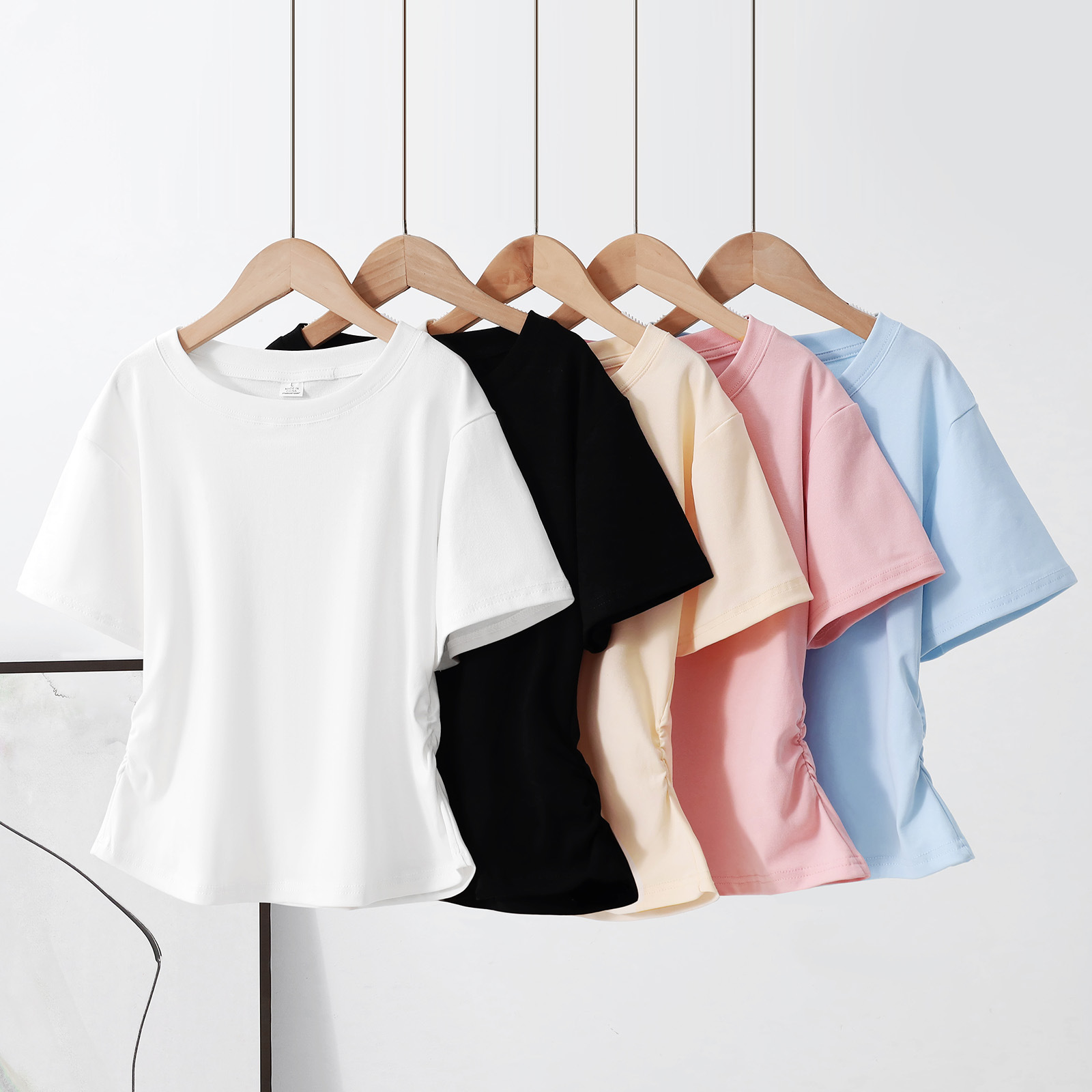 220g精綿オーデルしわショートtシャツ女性夏新ギャル修身正肩半袖上着