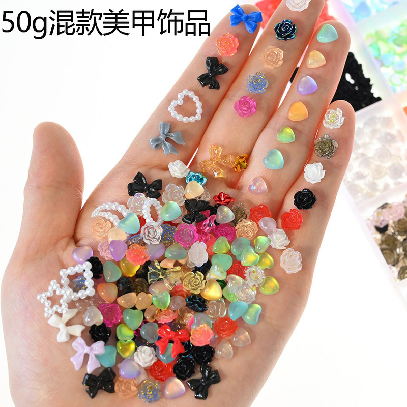 50g Manicure Jewelry Bow Love Flower Sequin Nail Sticker Flat Diamond Diy Bow Resin Manicure Diamond