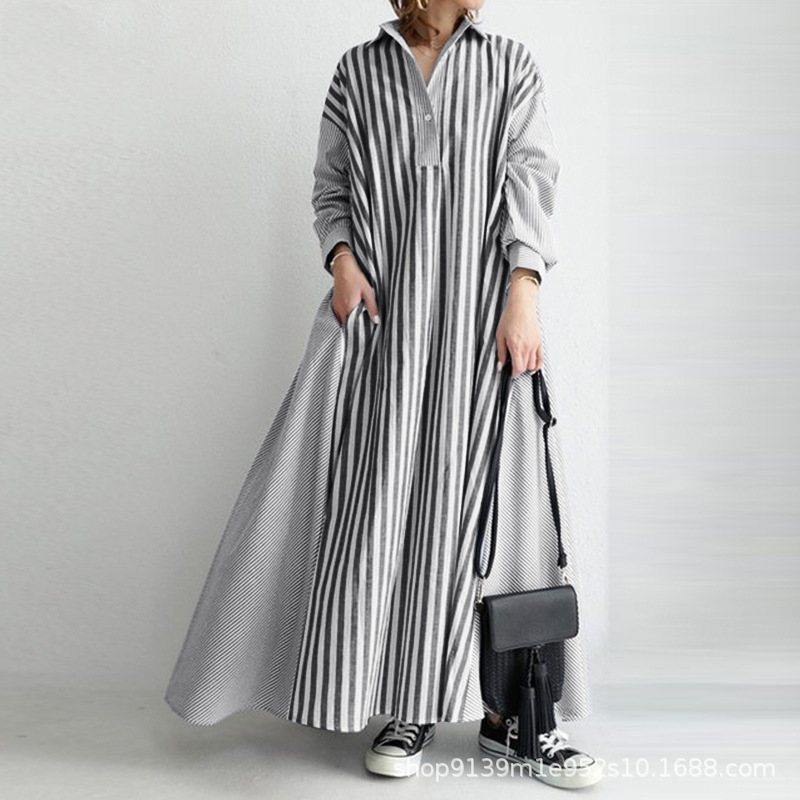 2021, foreign trade altitude selling European striped shirt skirt long contribution loose cloak dress shirt