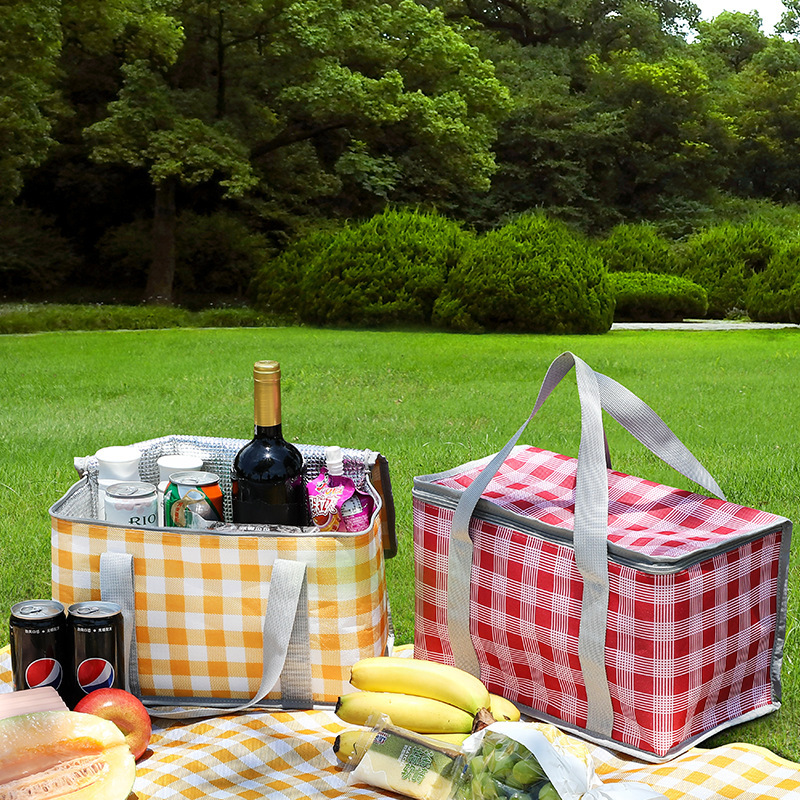 New Outdoor Picnic Bag Ins Internet Celebrity Aluminum Film Foldableing Lunch Bag with Picnic Mat Satchel Foldableing Picnic Bag