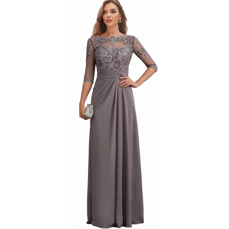 Evening Dress Amazon Aliexpress European and American Foreign Trade Chiffon Elegant Three-Quarter Sleeve Multi-Color Plus Size Evening Dress Ball Gown