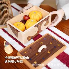 全实木桌面带盖分格干果盒木质收纳盒可爱的小盒子首饰盒