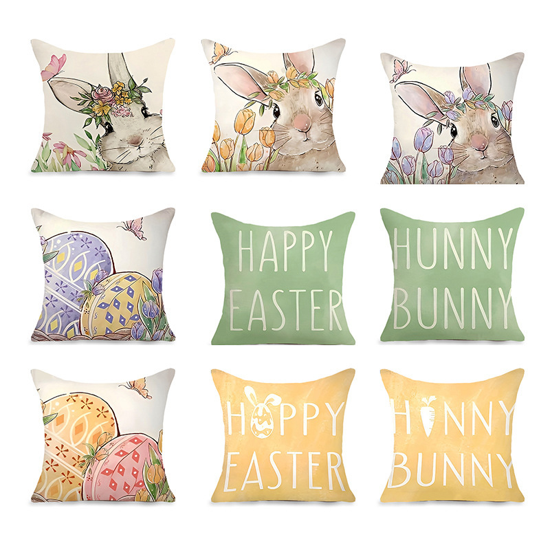 Nordic Simple Easter Pillow Sofa Bedroom Cushion Holiday Decoration Cushion Imitation Linen Printed Pillow Cover
