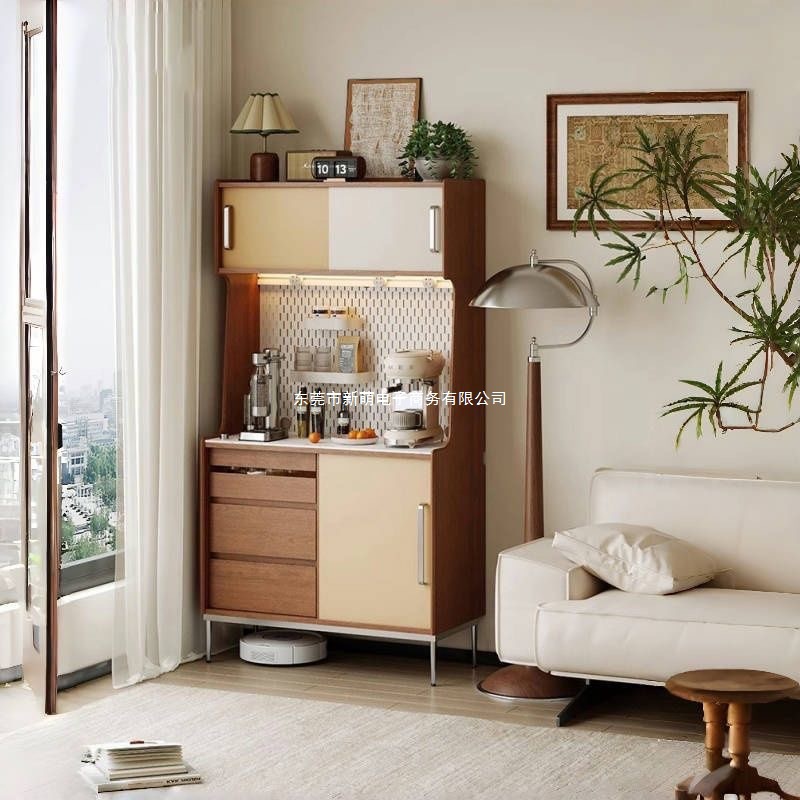 Light Luxury Retro Sideboard Against the Wall Integrated Storage Cabinet Water Dispenser Tea Cabinet Solid Wood Dual Color Vintage Style Sideboard
