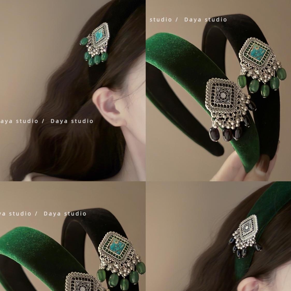 mysterious retro temperament design diamond tassel velvet headband autumn and winter new high skull top hair fixer headband hair accessories women