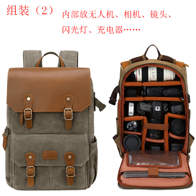 一眼レフショルダーカメラバッグ防水盗難防止大容量キャンバスドローンバッグアウトドアバッグショルダー写真バックパック