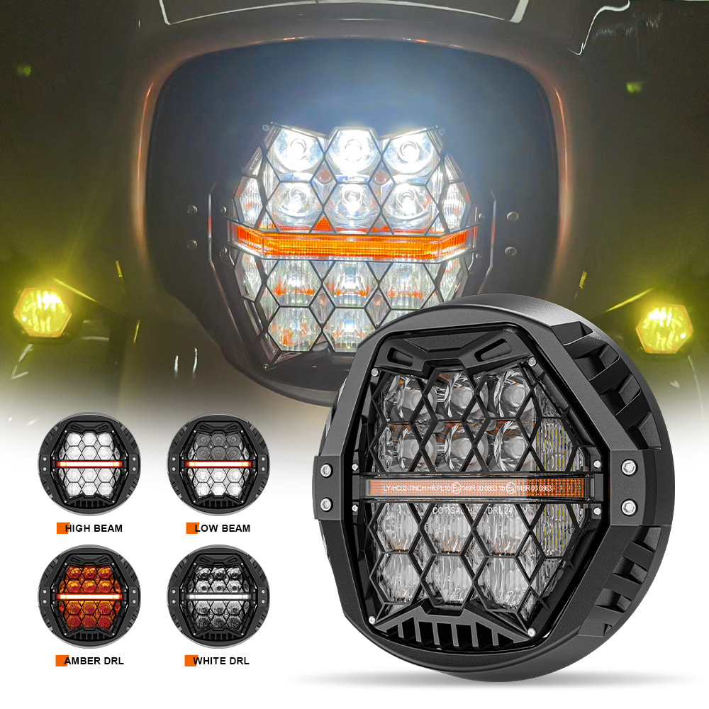 Ha Lei Motorcycle Headlight for Harley 7-inch Honeycomb Yellow Light DRL with ECE and DOT Certification (Motorcycle headlights, headlights)