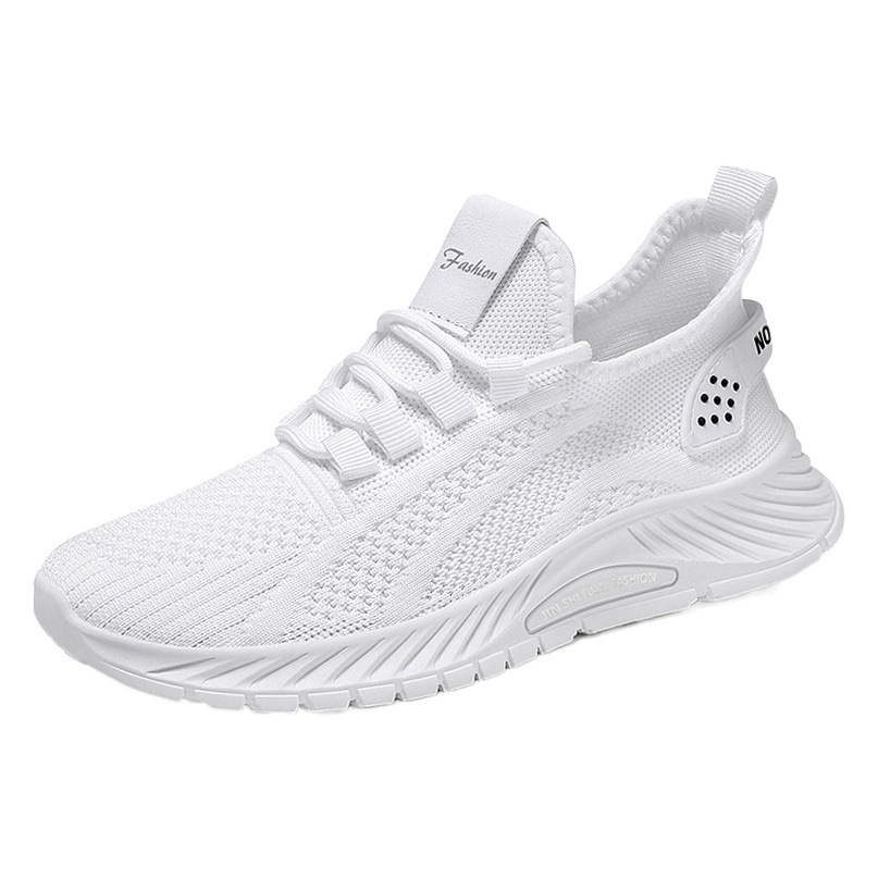 Zapatillas de deporte de talla grande estilo pareja para mujer, calzado de mujer de primavera con tejido Flyknit, zapatillas de running transpirables de suela blanda, calzado cómodo de una sola pieza.