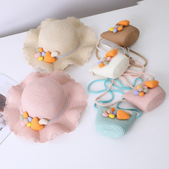 Children's Sun Hat Unisex Children's Spring and Summer New Grass Hat Coin Purse Bag Baby Sun Protection Wide Brim Fisherman Hat