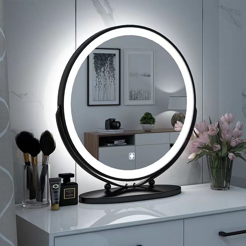 Nordic Multifunctional Dressing Table Makeup Mirror Desktop LED Light Internet Red Smart Energy Band Lights Large Desktop Rotating