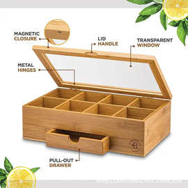竹制茶叶盒翻盖茶叶收纳盒亚克力透明茶包礼品盒抽屉式包装盒
