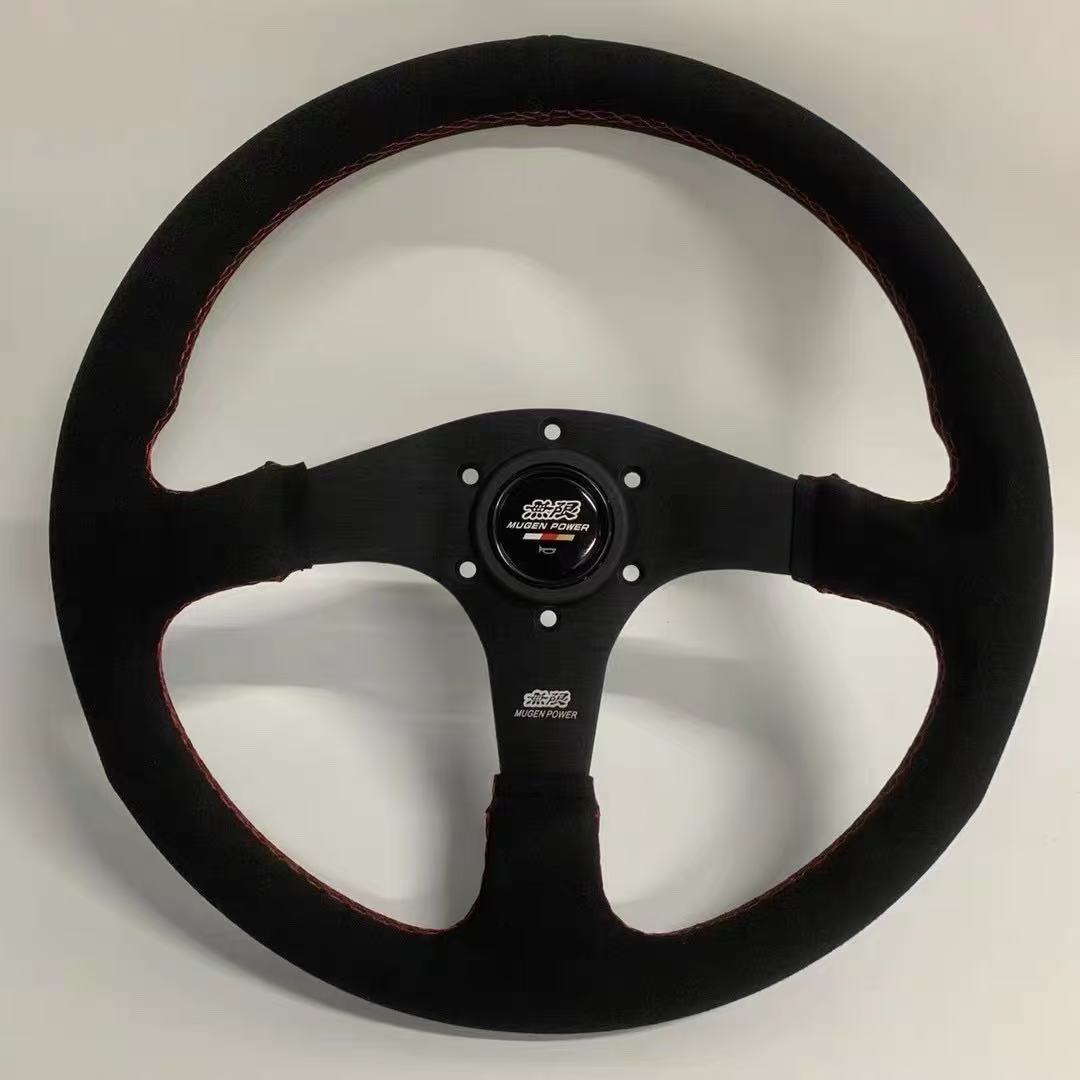 Car modification 14inch MUGEN universal quick-release racing sports steering wheel made of genuine suede leather
