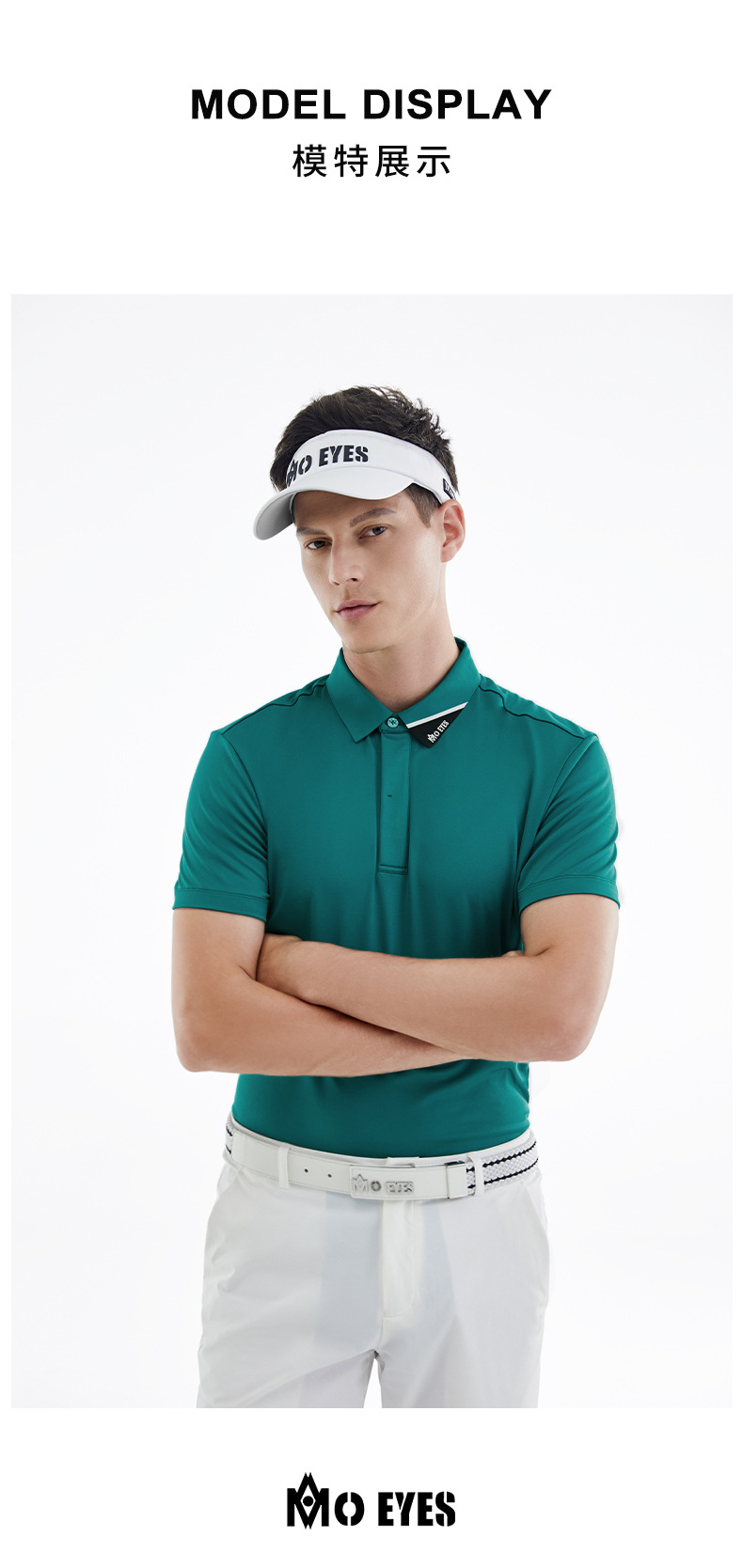 Áo phông thể thao nam ngắn tay chơi golf MMO EYES, chất liệu co giãn cao thoáng khí — M23YF002-Áo màu xanh lá cây, M23YF005-Áo màu xám, M23YF004-Áo màu đen, M23YF005-Áo màu trắng chi tiết 7