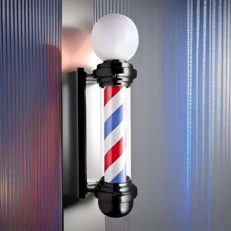 厂家美容美发灯箱镀铬球泡灯发廊理发店转灯挂壁防水barber pole