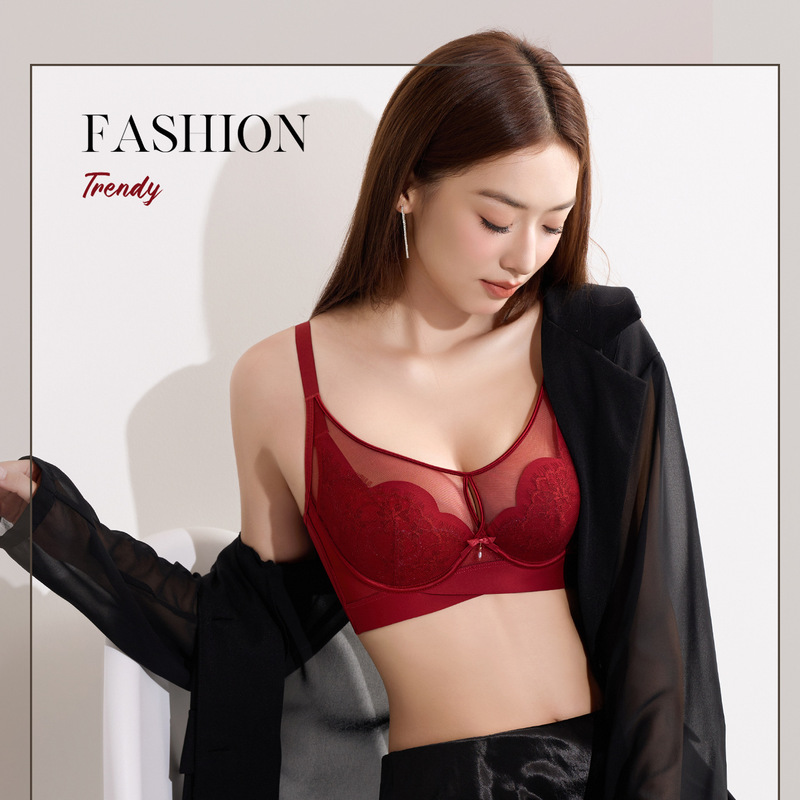 Breathable lace bra for women with large busts, featuring soft underwire, adjustable design, push-up effect, anti-sagging support, and side coverage to minimize side breast spillage