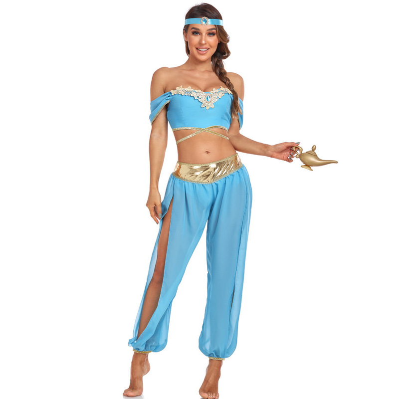 M-XL sexy Aladdin magic lamp Jasmine princess dress COS clothing holiday party clothing theme Halloween costume