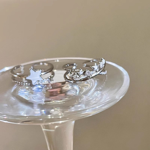 Luxury Lab Diamond Double Star Ring for Women, Unique Design Open Finger Ring, High-end Fashion and Personality Couple's Ring