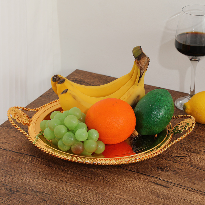 Nordic Style Light Luxury Golden Round Base Tray for Living Room Fruit Pastry Storage Fruit Plate Classical Style Home Decorations Nordic Style Light Luxury Golden Round Base Tray for Living Room Fruit Pastry Storage Fruit Plate Classical Style Home Decorations