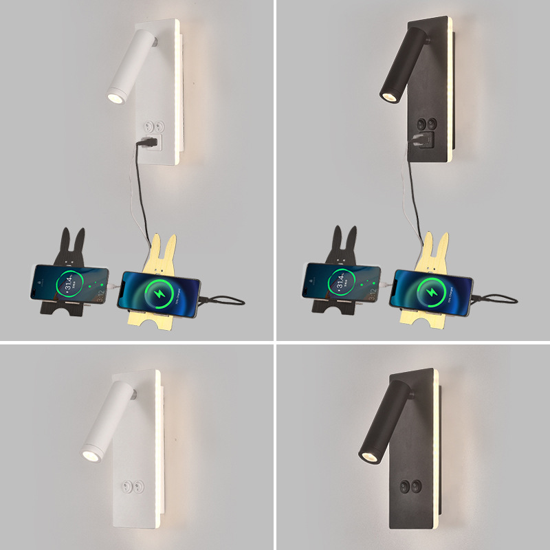Nueva Lámpara de lectura de cabecera LED lámpara de pared creativa con USB habitación de hotel lámpara moderna minimalista dormitorio pequeña lámpara de lectura