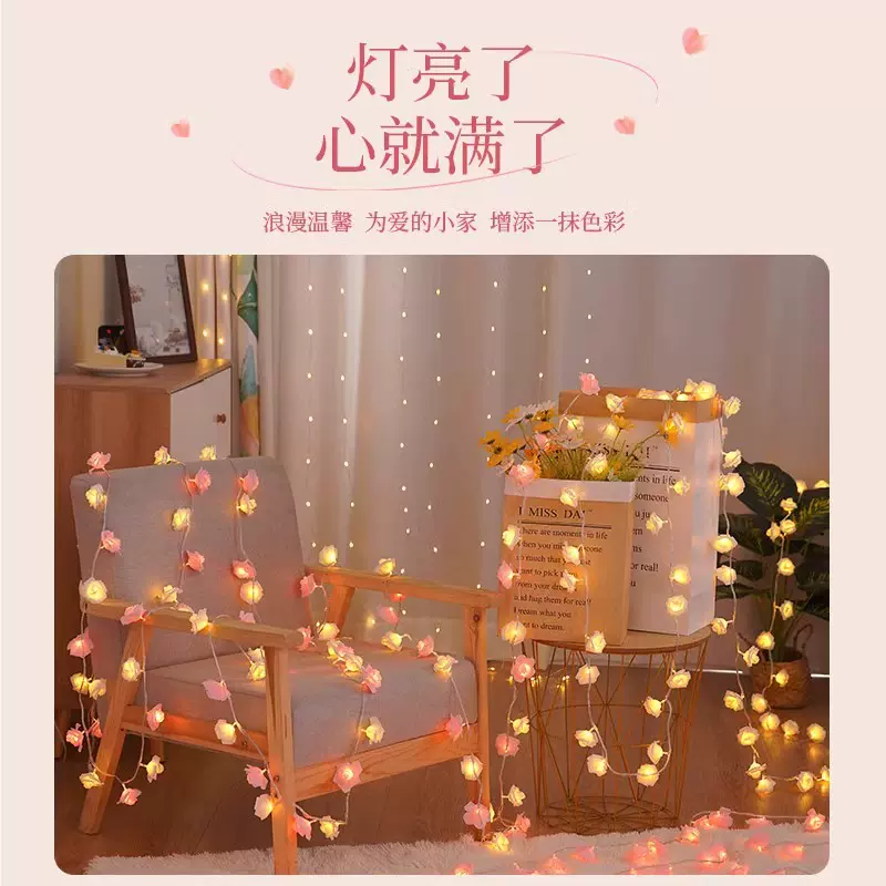 led灯串装饰玫瑰花灯浪漫情人节表白求婚布置卧室彩灯氛围灯星星