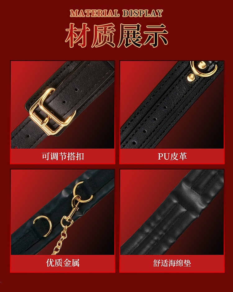 10-Piece Adult Bondage & Restraint Set with Adjustable PU Leather Cuffs, Collar and Lead — detail image 12