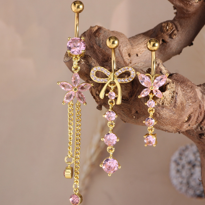 5-Piece Set Stainless Steel Belly Button Rings with Bowknot and Zircon Inlay Fashion Navel Jewelry detail image 6