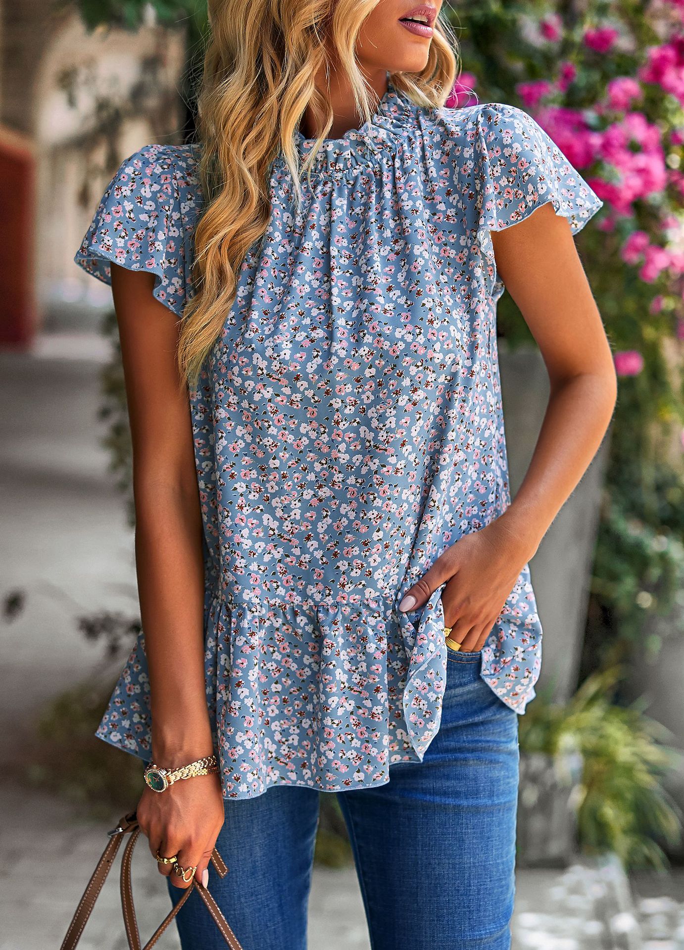 Women's Blouse Short Sleeve Blouses Printing Fashion Ditsy Floral display picture 12