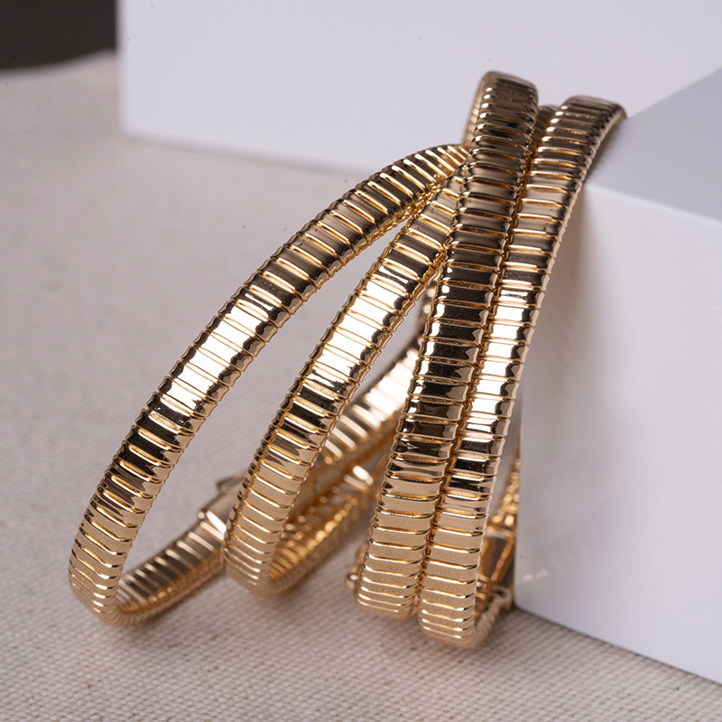 Italian S925 Silver Gold-Plated Classic Gas Pipe Bracelet, Narrow Soft Bracelet, Vintage Elastic Bracelet, Stackable and Versatile
