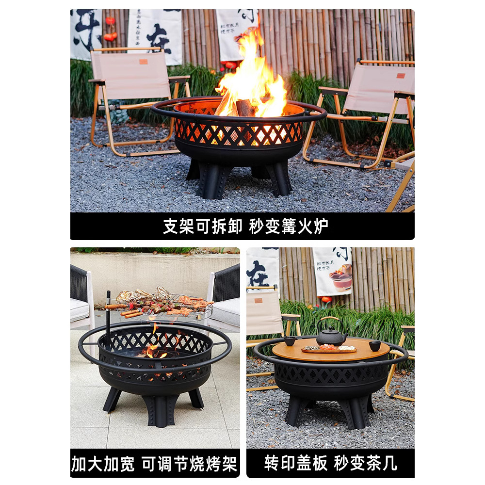 Artesanos al aire libre rejilla de campamento redonda hogar rejilla de parrilla de parrilla horno de cocina de té patio horno de leña picnic