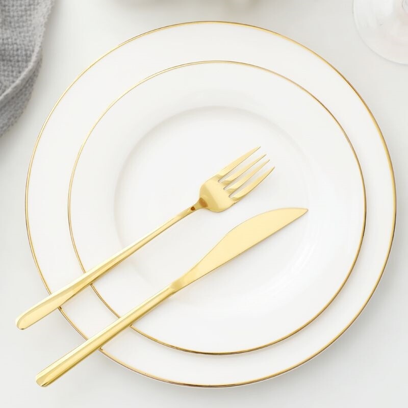 European-style gold-rimmed ceramic Western-style dinner plate, round plate, creative plate, steak plate, pasta plate, breakfast plate, trendy tableware European-style gold-rimmed ceramic Western-style dinner plate, round plate, creative plate, steak plate, pasta plate, breakfast plate, trendy tableware